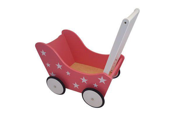 Woodtoys Roze met sterretjes Houtenpoppenwagen.nl