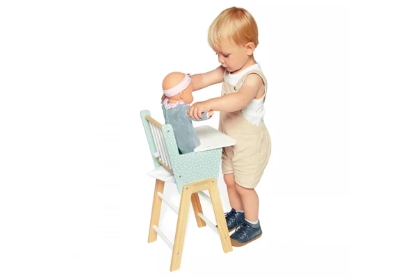 Mintkleurige houten poppenstoel